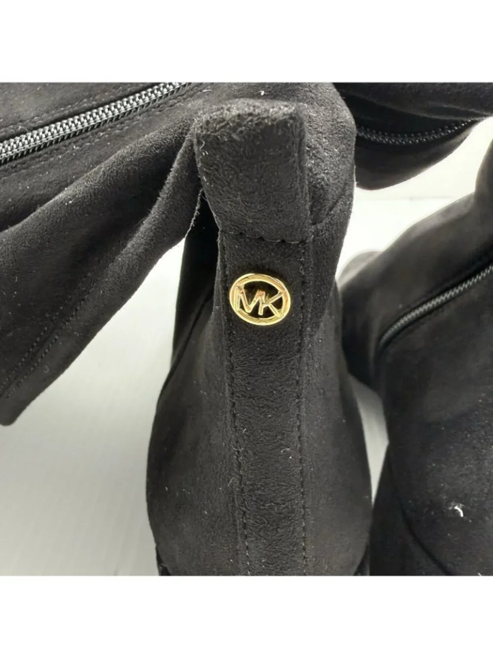 Michael Kors Over The Knee Boots Size 9 Black Suede Stretch OTK Gold Zipper Chic